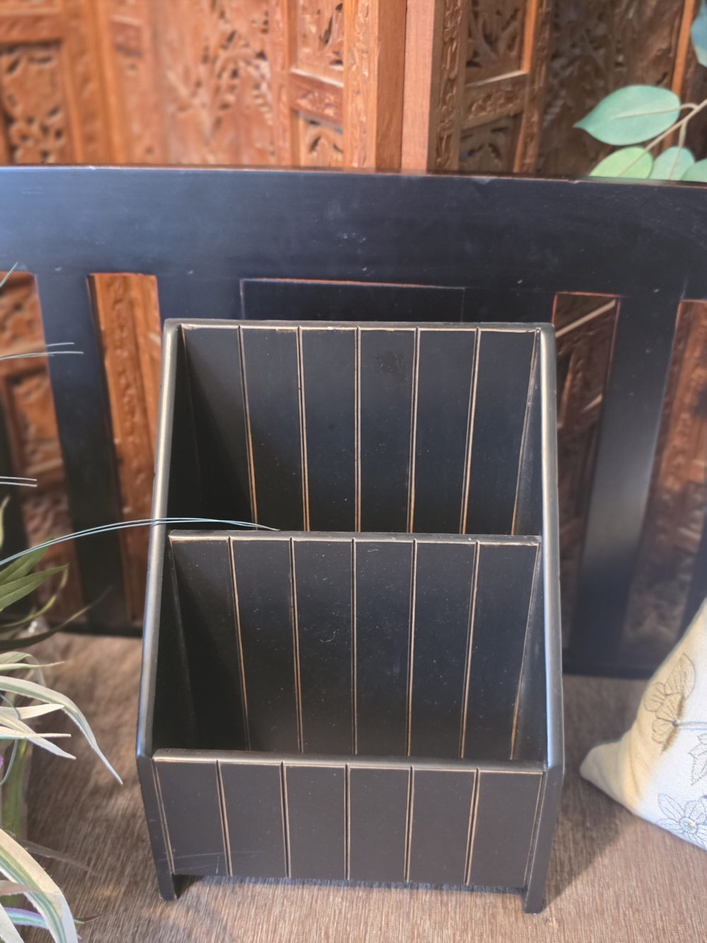 Source Unknown Black Two-Tier Wood Desk Caddy